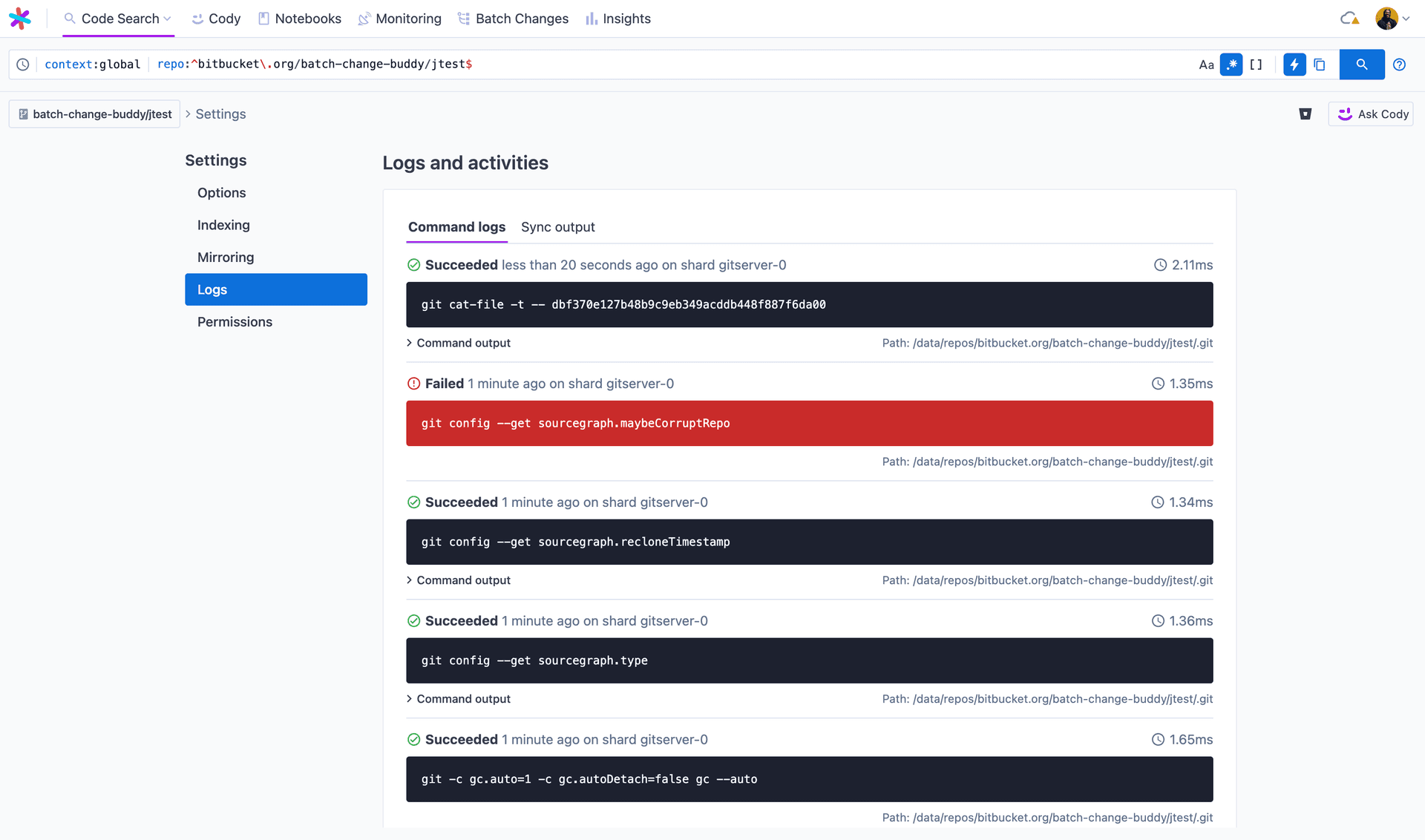 Recorded commands page