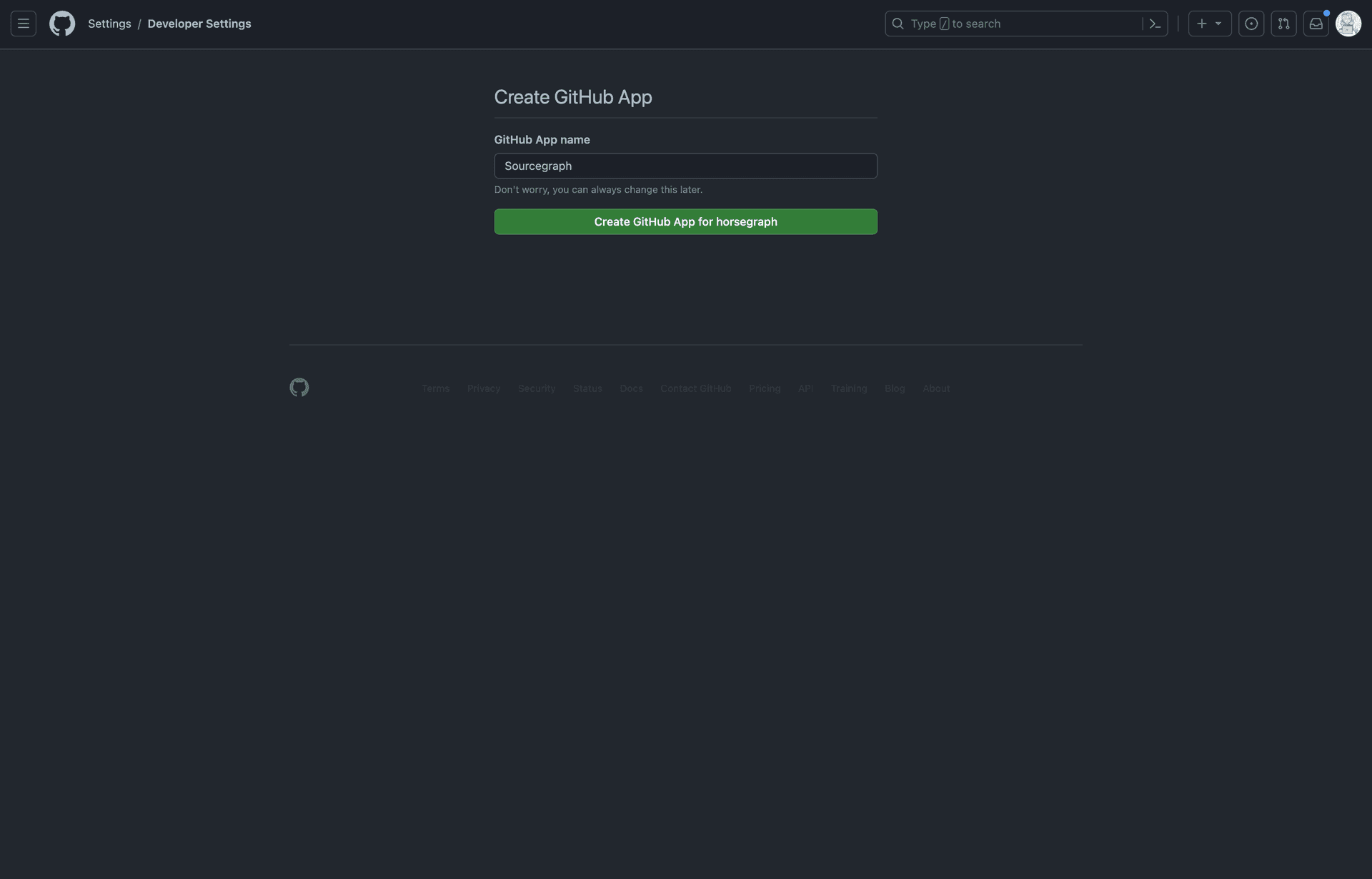 The GitHub App creation page on GitHub
