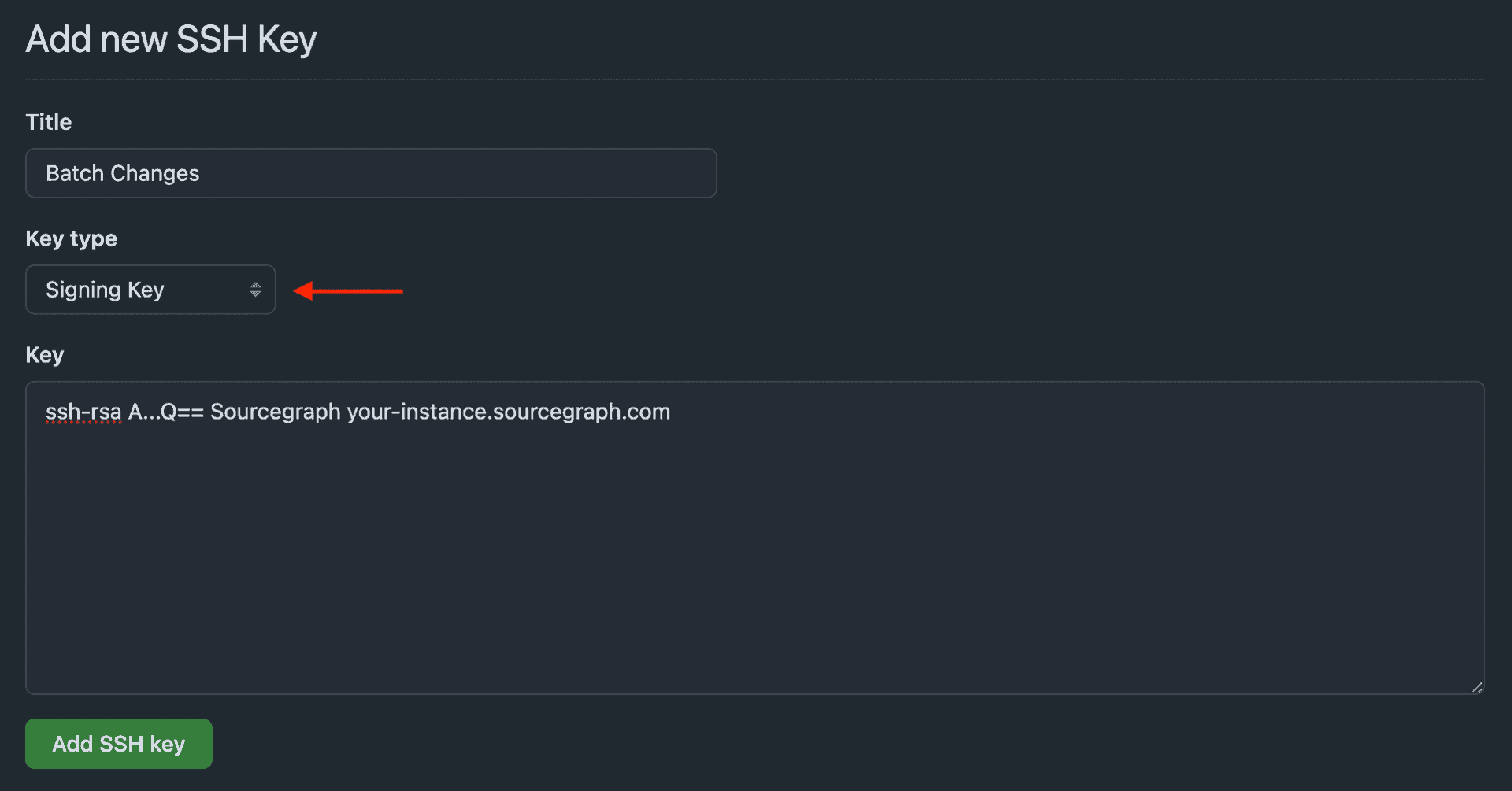 Add the key to your code host as a signing key