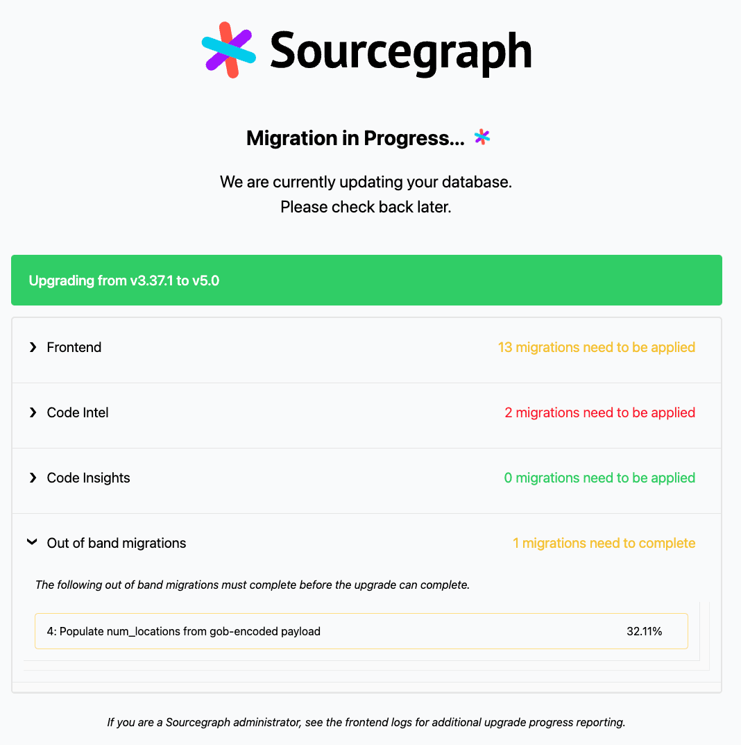 An example in-progress upgrade with unfinished out-of-band migrations